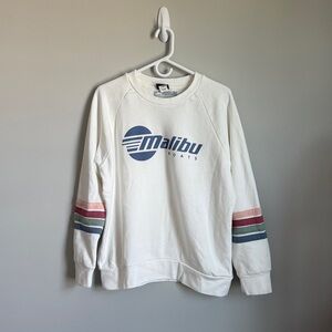 White Malibu Boats Sweatshirt with Striped Sleeves